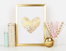 Load image into Gallery viewer, Heart of Gold Floral REAL foil print
