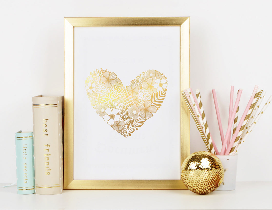 Heart of Gold Floral REAL foil print