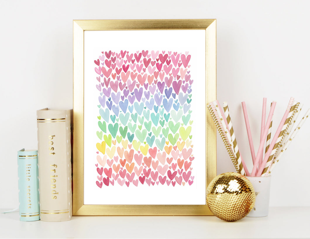 Rainbow Hearts Print 8x10