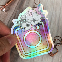 Load image into Gallery viewer, Floral Watercolor IG Logo Holographic Vinyl Sticker 3&quot;
