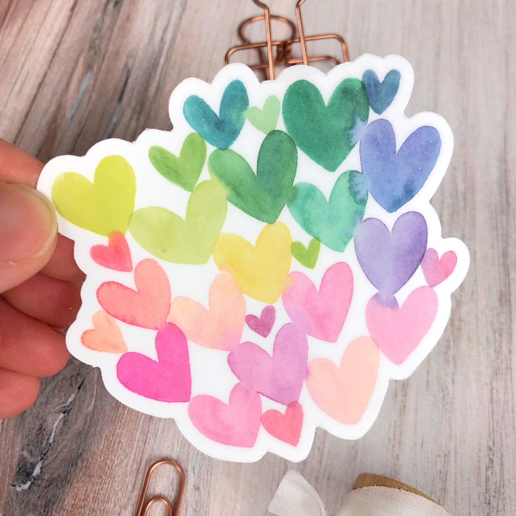 Watercolor Hearts Vinyl Sticker 3